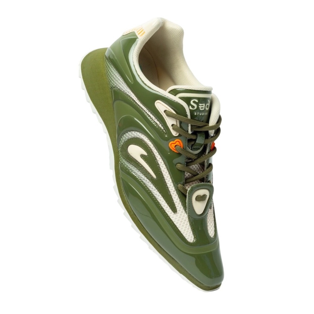 Sadi Studios Sonny Pointed Toe Sneaker Olive Patent Mesh Streetwear Shoes M9 W11